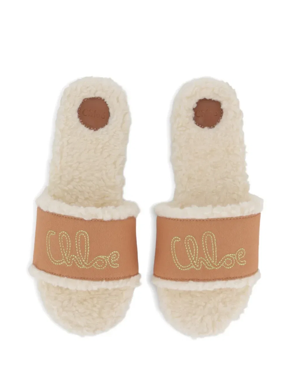 Босоножки из овчины с вышитым логотипом Chloe Kids, бежевый — фото 4
