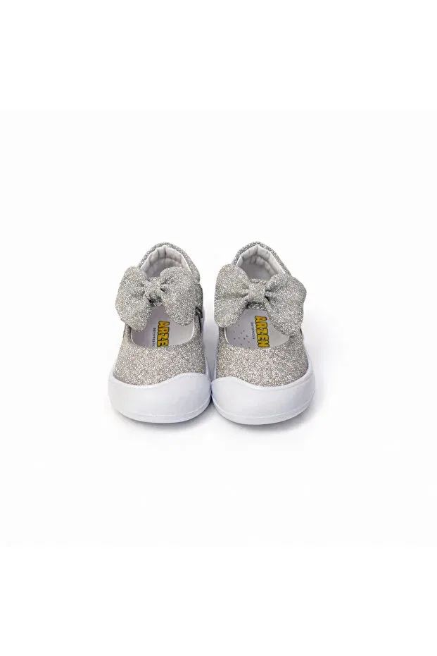 Детские ортопедические туфли для девочек с бантом Rmy Shoes, Silver — фото 4