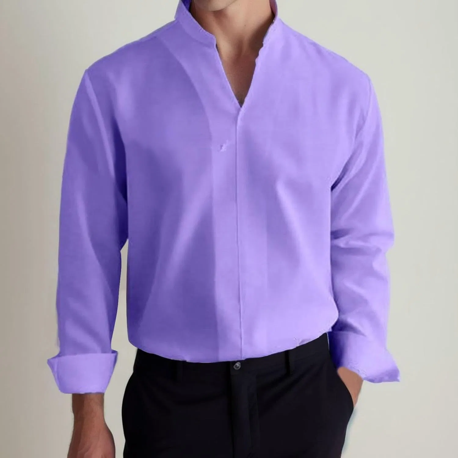 Мужская повседневная рубашка с воротником-стойкой Slim Fit, Purple — фото 2
