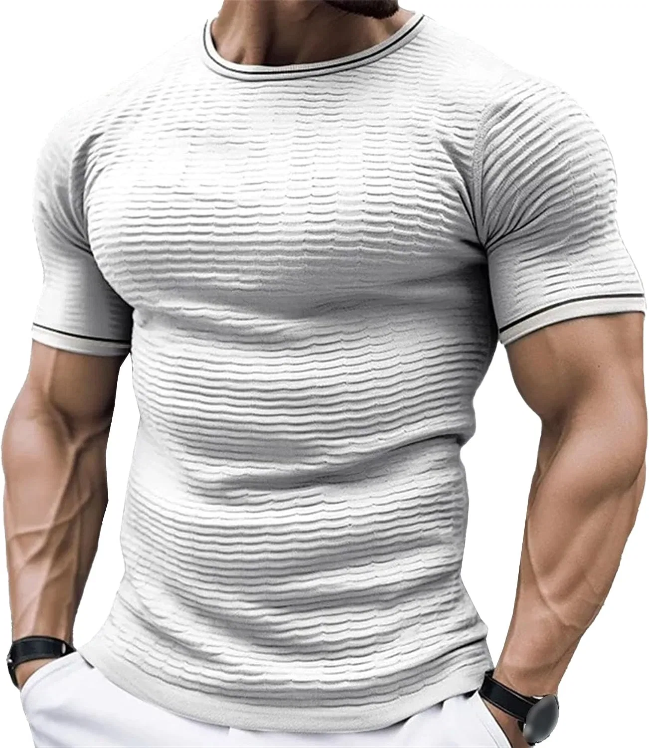 Мужская дышащая футболка с ребристой текстурой, White