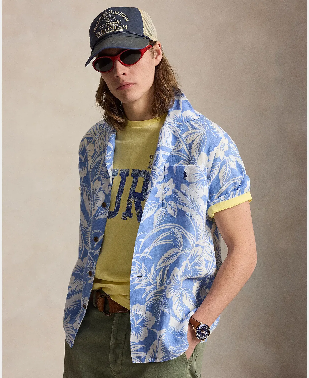 Мужская рубашка с коротким рукавом с принтом Polo Ralph Lauren, Azul Claro