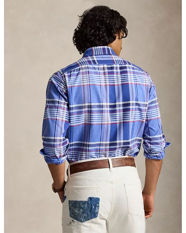Мужская рубашка с принтом Classic Fit Plaid Oxford Workshirt Polo Ralph Lauren, Blue/Red — фото 3