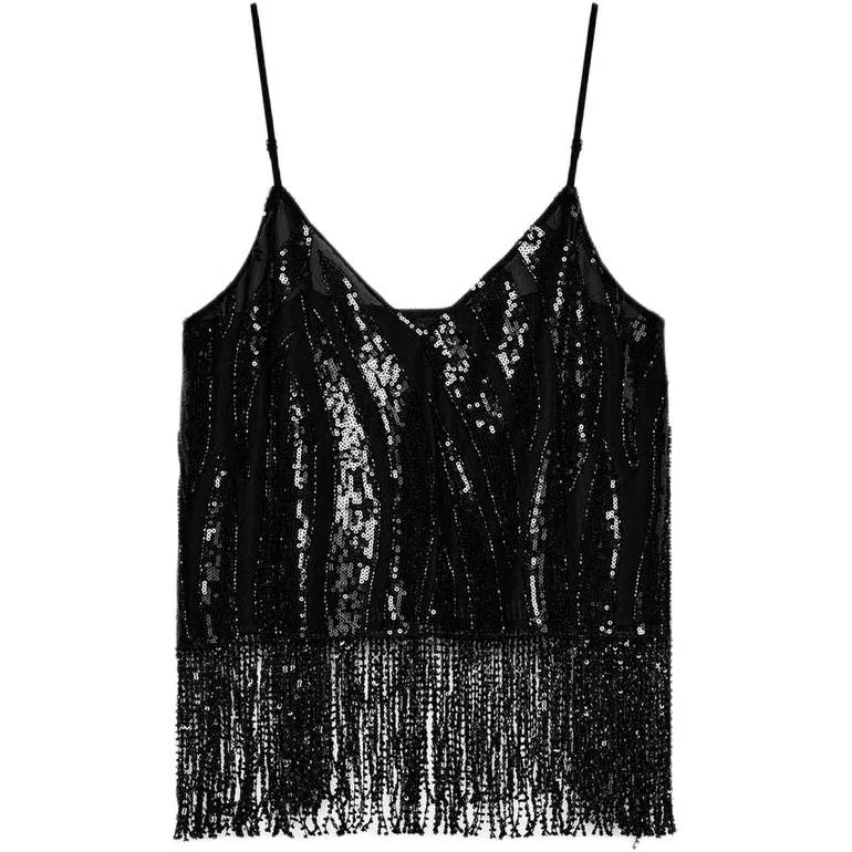 Женская майка на бретелях с V-образным вырезом Black ZARA, Black