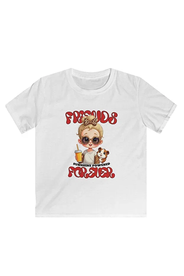 Детская футболка для девочек с принтом Forever friends Tişört Kodu, White — фото 2