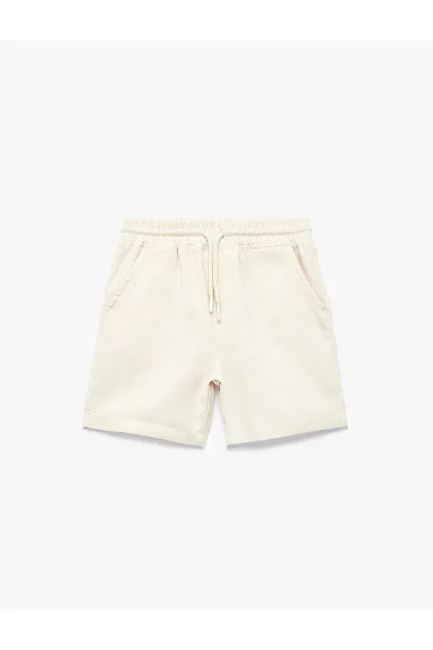 Детские шорты для мальчиков хлопковые Linen and cotton blend basic shorts with tie waist Koton, Beige — фото 4