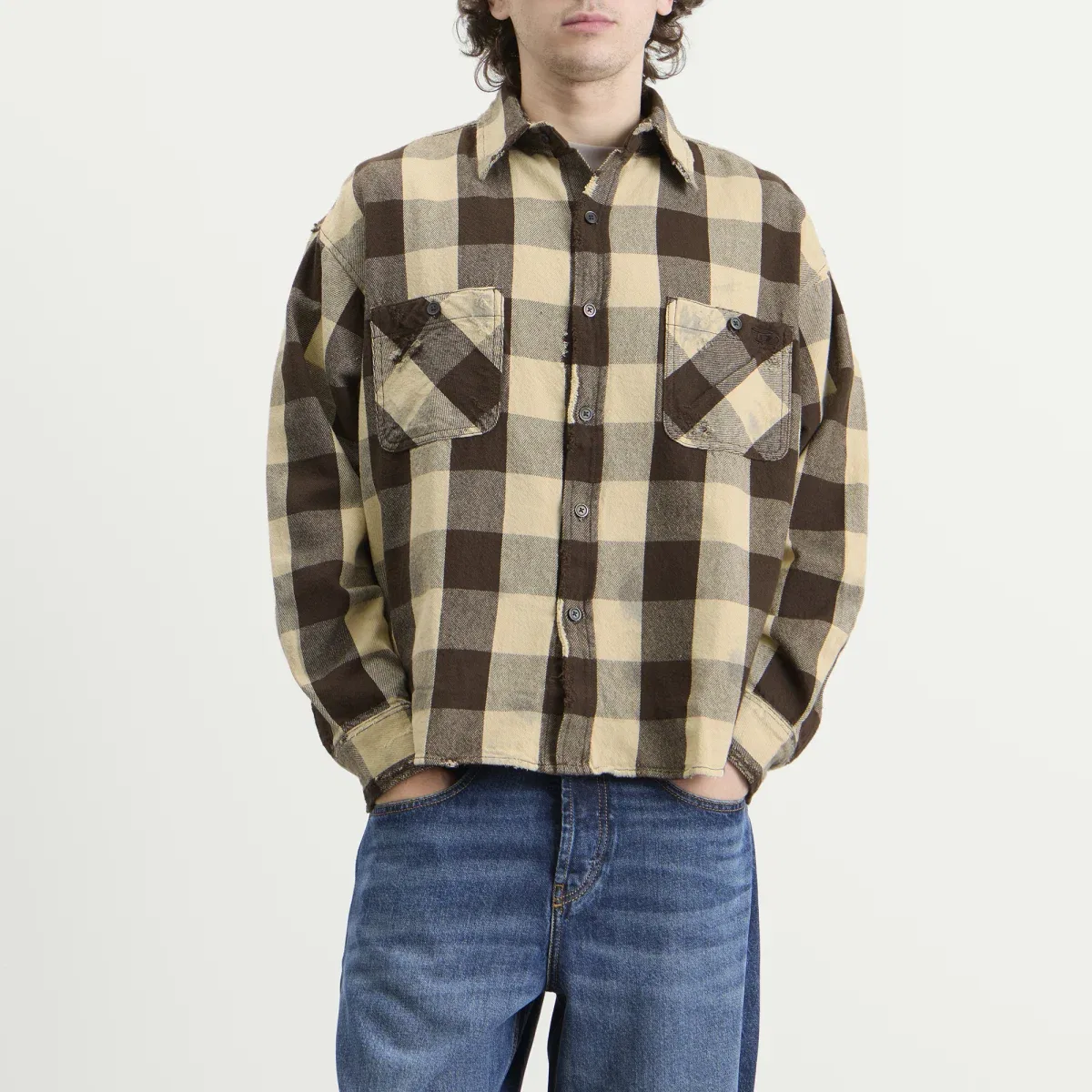Рубашка фланелевая с потертостями Distressed Flannel Shirt Diesel, Vapourous Gray — фото 2