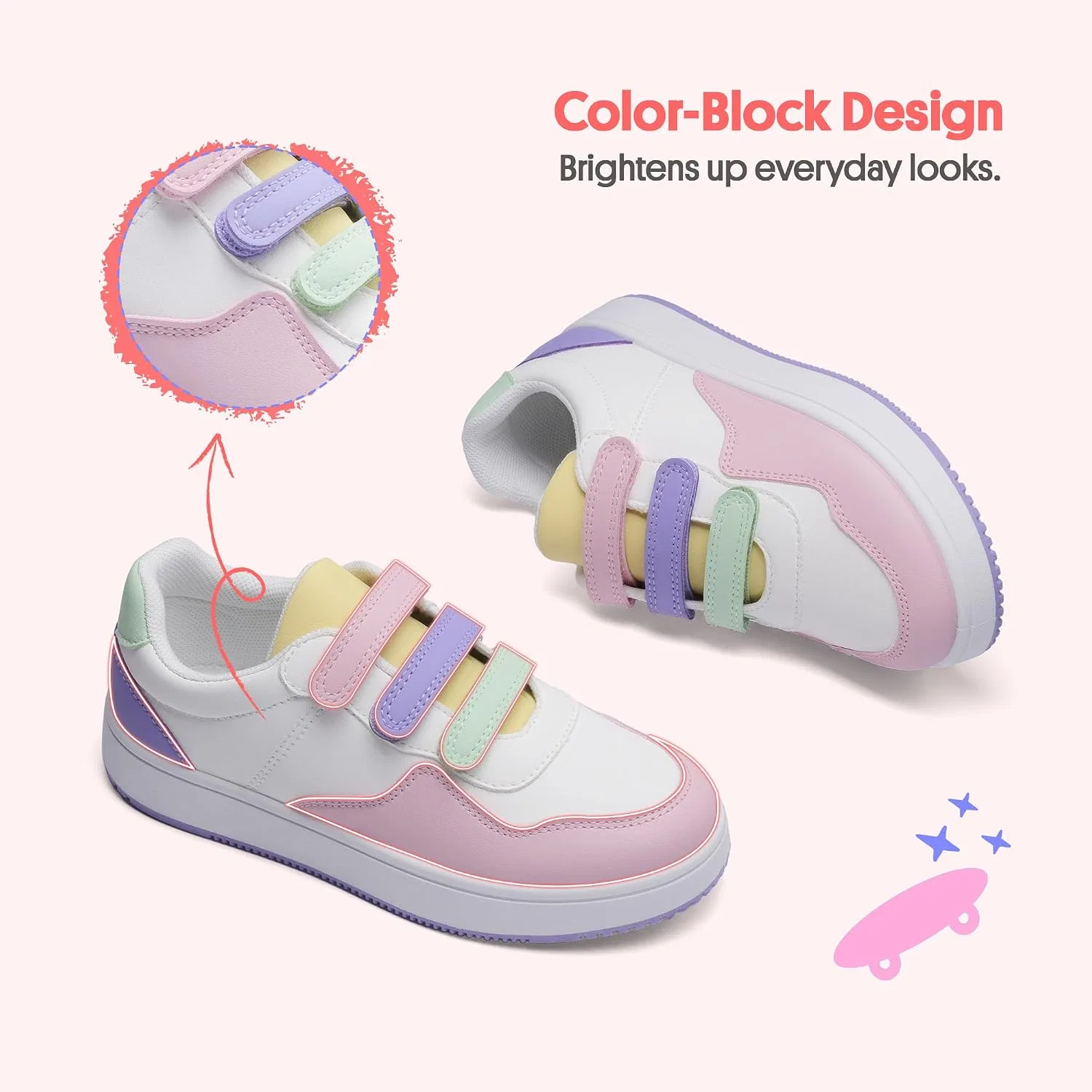 Детские кроссовки для девочек с принтом Classic Sneakers FabKids, Pink Purple-Low Top — фото 3