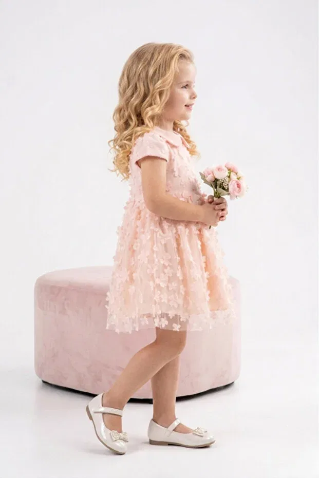 Детское платье для девочек с принтом Short-Sleeve Girls' Formal Dress Eray Kids, Salmon — фото 4