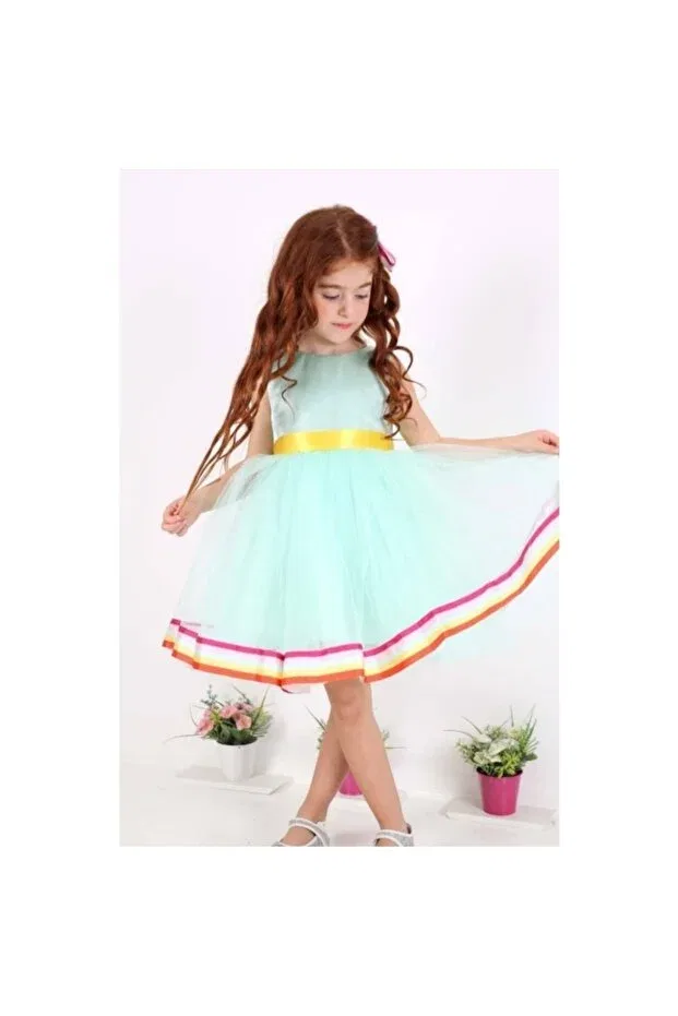 Детское платье для девочек с принтом Rainbow dress Perinin Dolabı, Green
