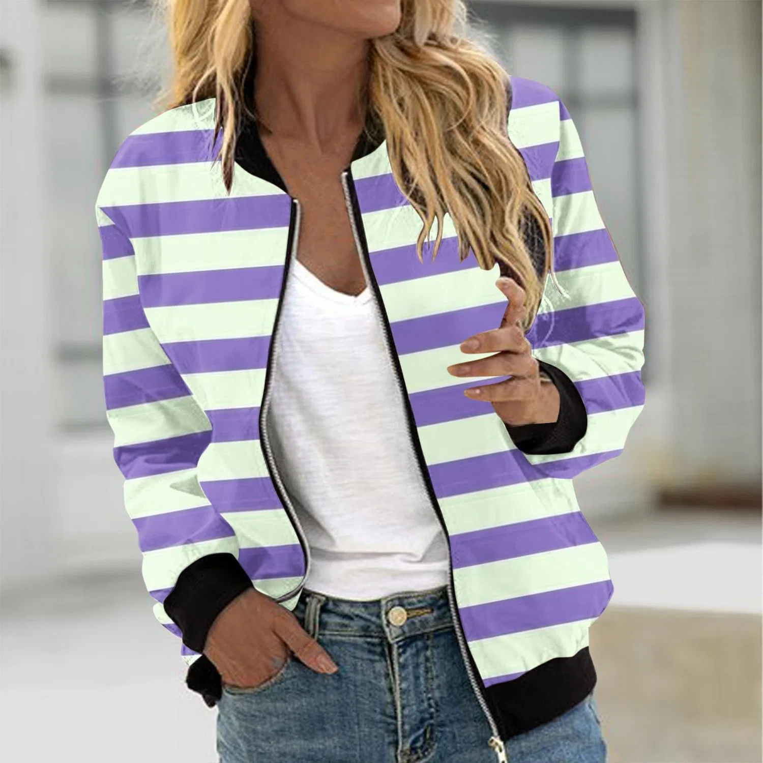 Женское пальто свободного кроя с принтом Bomber Jackets For Women Uk, Viola — фото 2