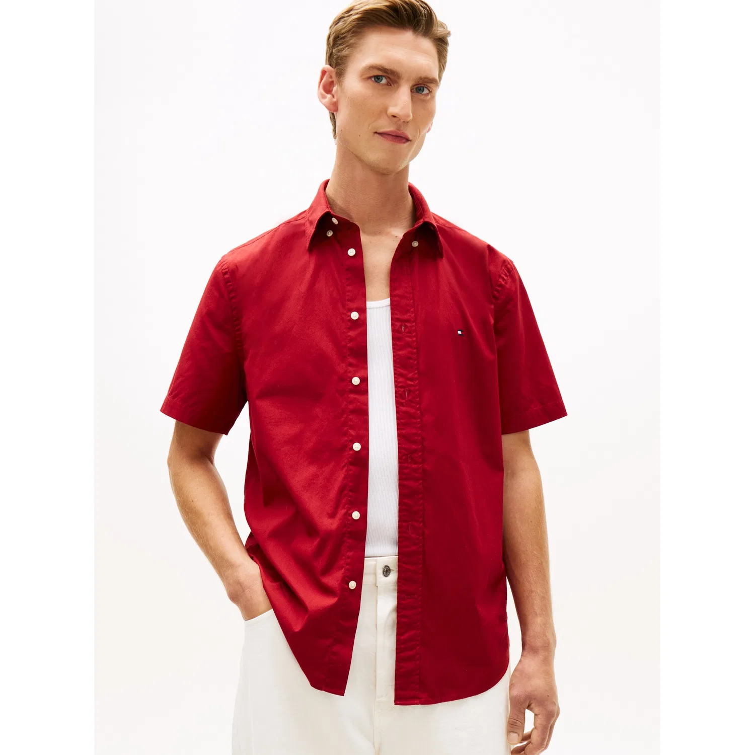 Мужская классическая рубашка с коротким рукавом regular fit Tommy Hilfiger, Regatta Red