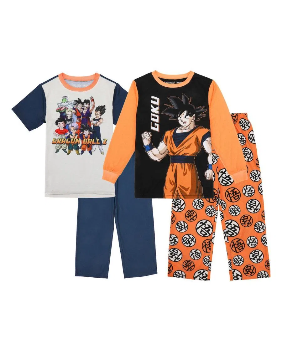 Комплект пижам из 4 предметов с принтом Dragon Ball Z Dragon Ball Z, Orange Black Navy White