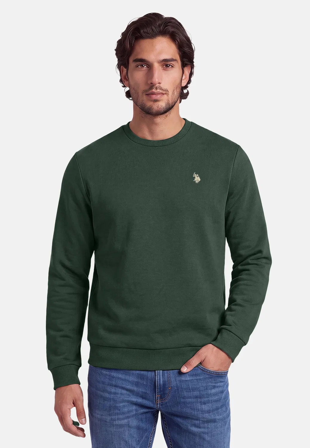 Свитшот с круглым вырезом USJaxxon U.S. Polo Assn., темно-зеленый