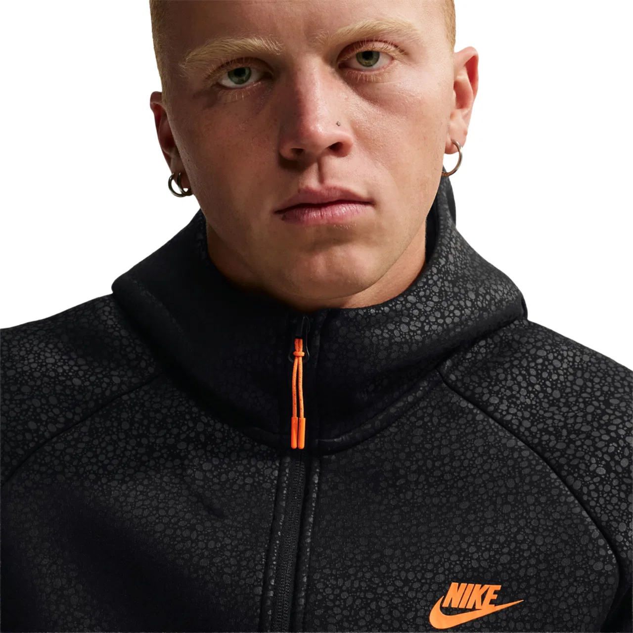 Мужское худи на молнии с капюшоном Tech Fleece Full-Zip Windrunner Nike, черно-оранжевый — фото 3
