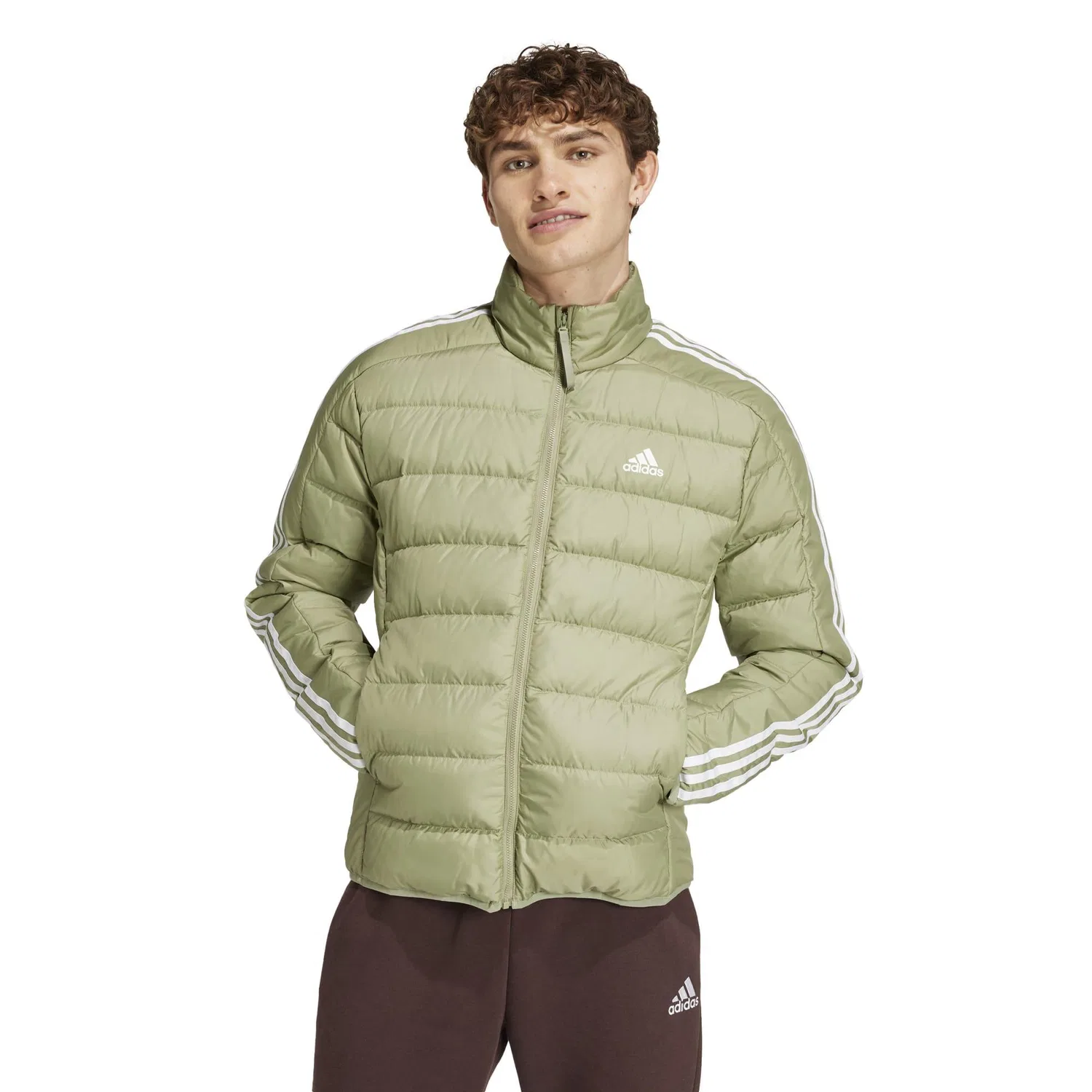 Мужская легкая куртка с наполнителем из пуха Essentials 3-Stripes Light Down Jacket Adidas, Grun — фото 2