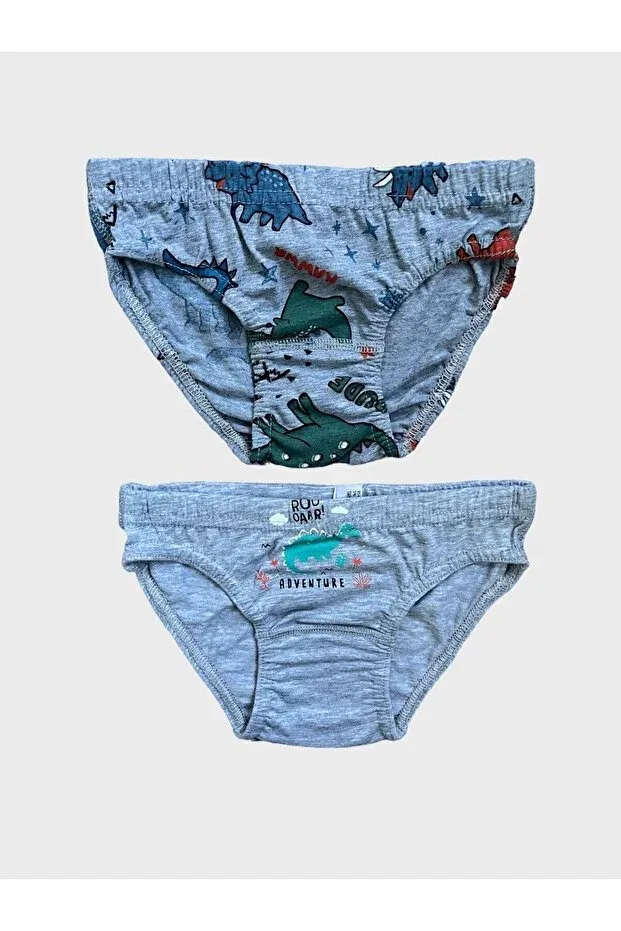 Детский комплект трусов для мальчиков с принтом динозавры Elmas Kids, Gray — фото 2