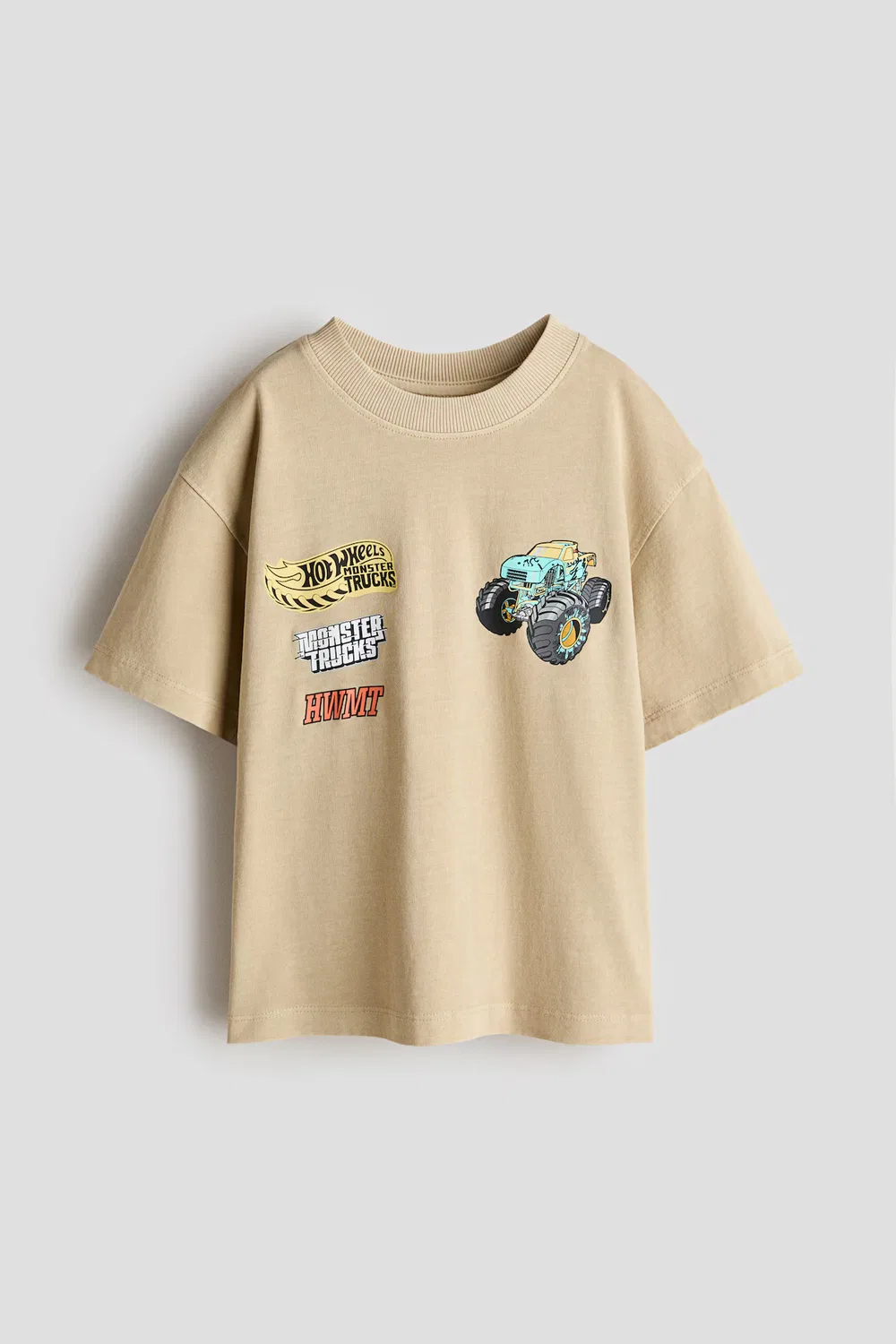 Футболка оверсайз с принтом H&M, Beige/Hot Wheels