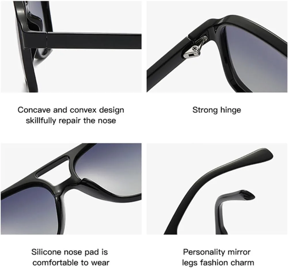 

Ретро-солнцезащитные очки с увеличенными двойными перемычками для мужчин и женщин, поляризованные, с прозрачной оправой и защитой от УФ-излучения UV400 VFDHN, 16