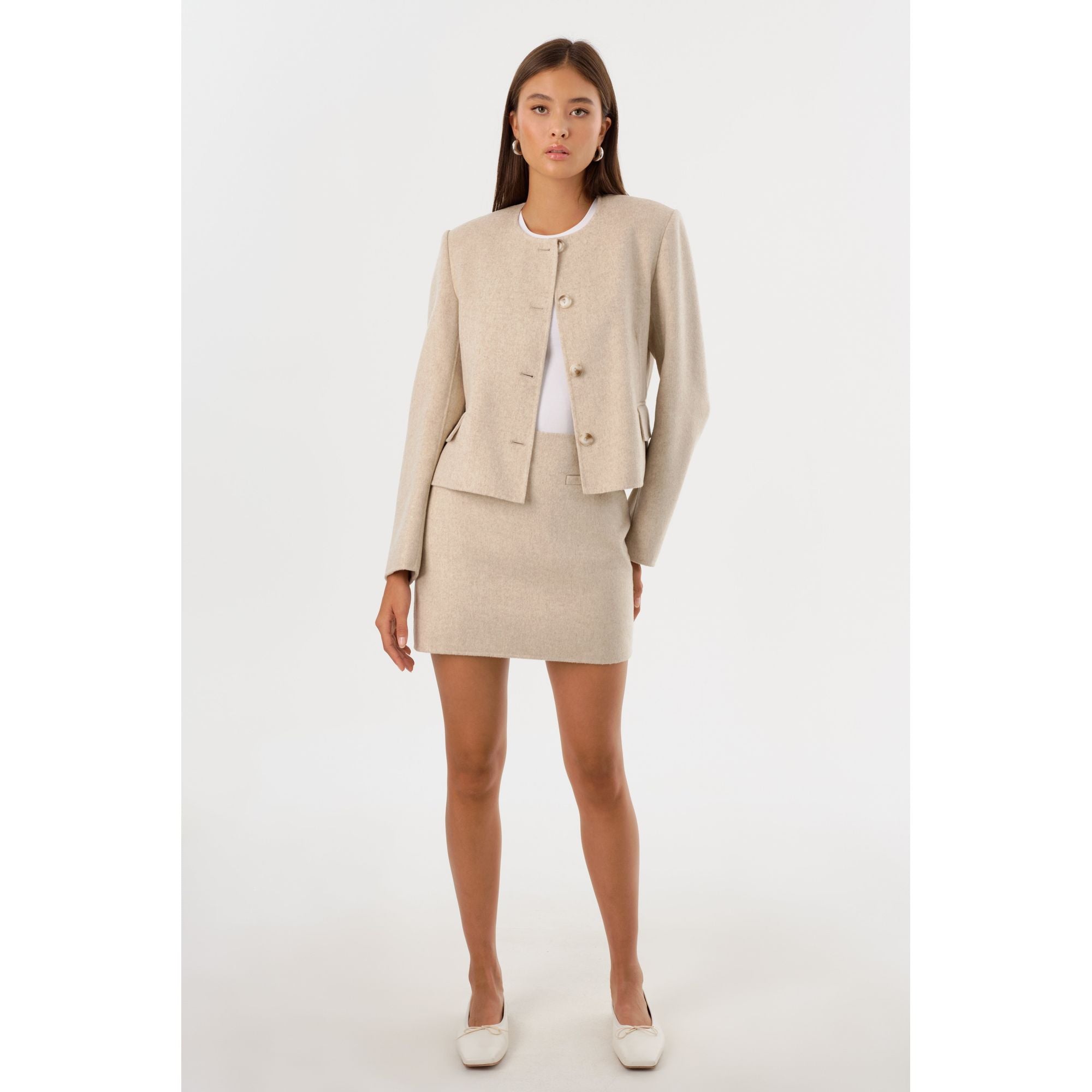 

Кандела | Мини-юбка из двойной шерсти Lamarque, бежевый