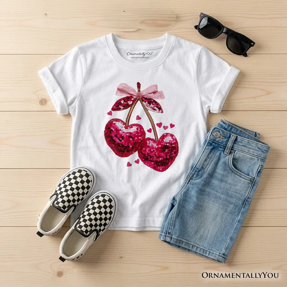 Детская футболка для девочек с принтом Cute Cherry Heart OrnamentallyYou, White