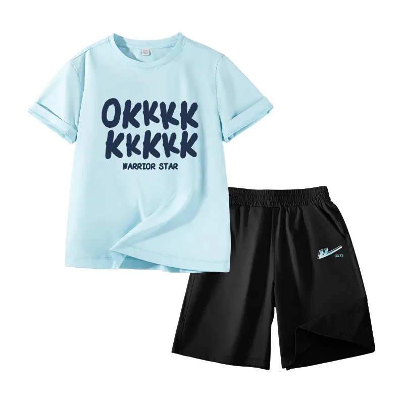 Детский спортивный комплект с круглым вырезом и принтом, HOKK-Gray/H Navy Blue K, WARRIOR — фото 3