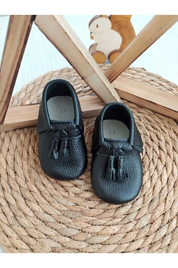 Детские мокасины для мальчиков кожаные King model Minibiri, Black