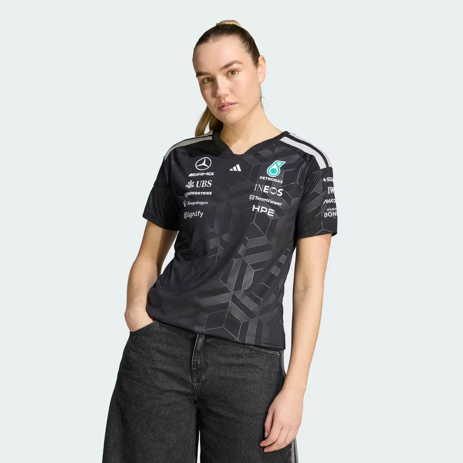 Женская футболка-джерси с вышитым логотипом Mercedes-AMG Petronas Formula 1 Team Driver Adidas Performance, черный