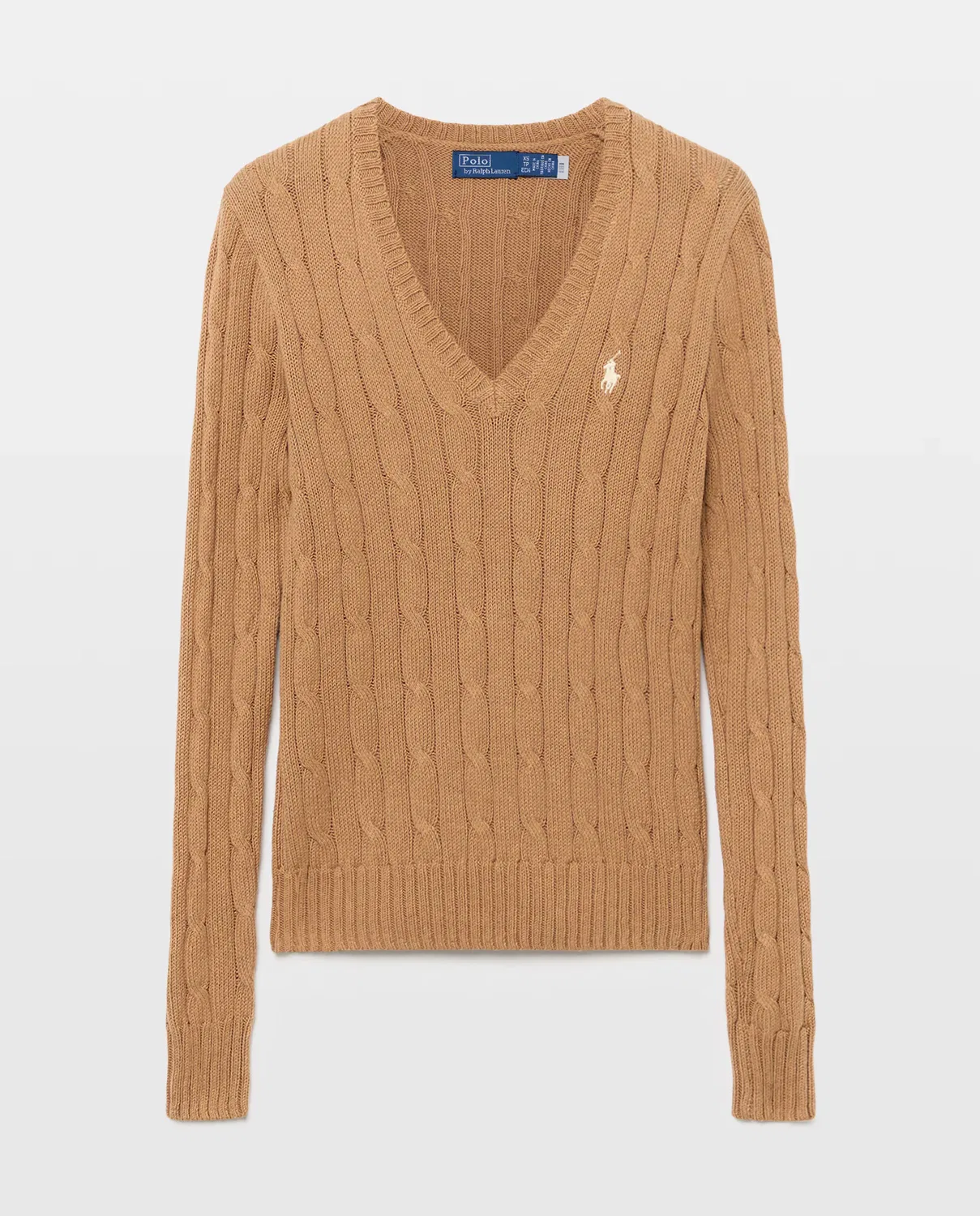 Женский джемпер с V-образным вырезом косичка Polo Ralph Lauren, Beige — фото 4