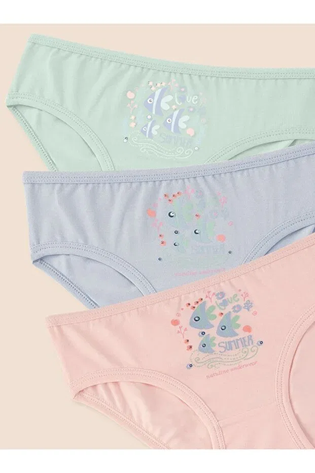 Детские трусы для девочек хлопковые Basics Natuline, Pink - Light Blue - Ecru