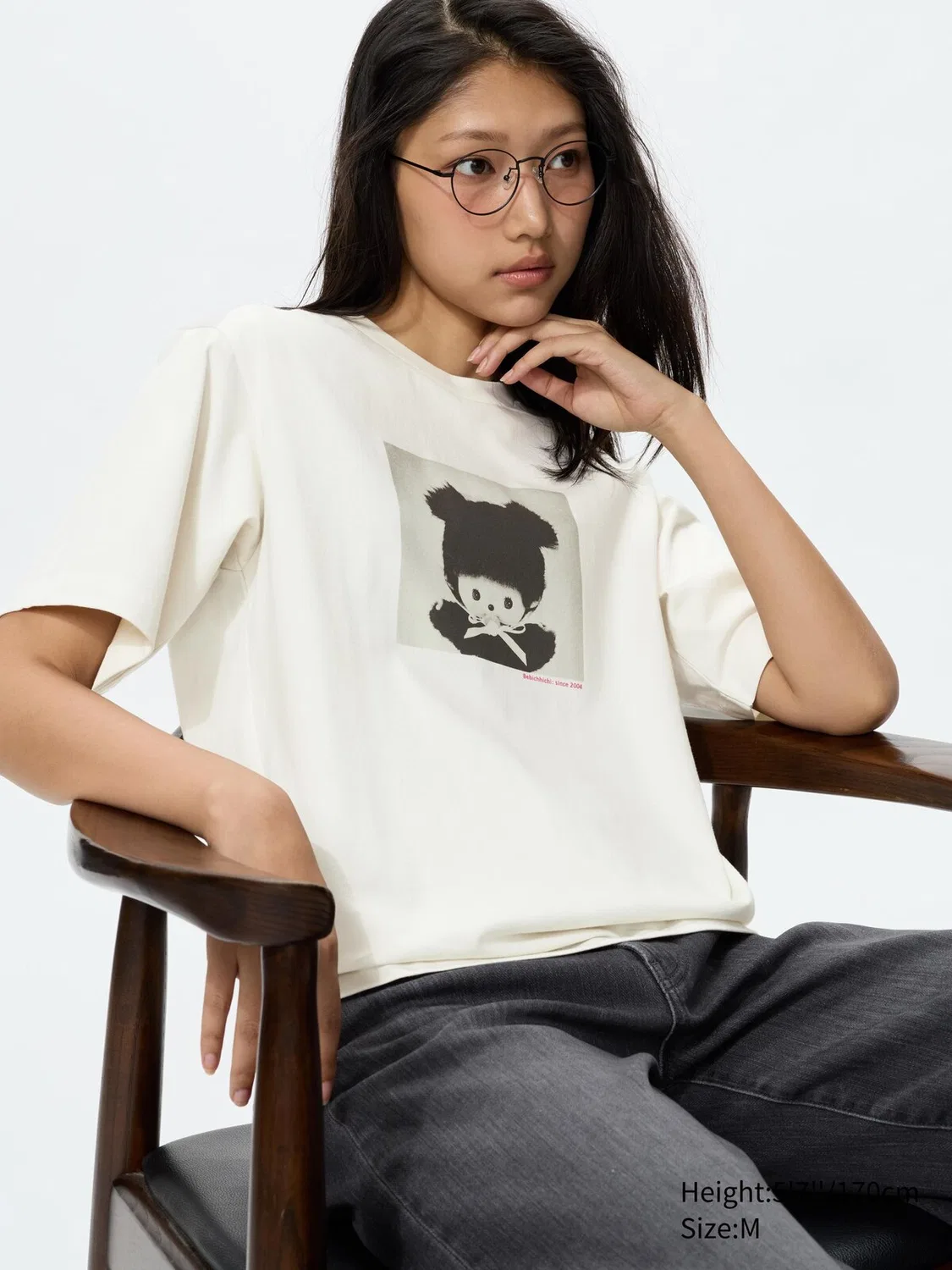 Футболка Uniqlo Monchhichi ut, с графическим принтом, натуральный