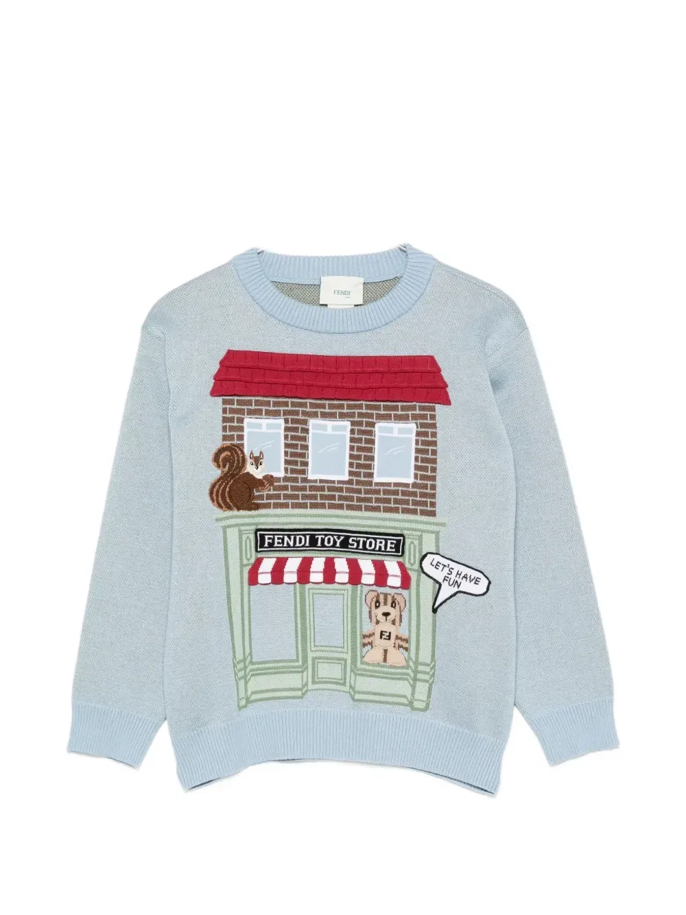Свитер из интарсии с мотивом магазина игрушек Fendi Kids, синий
