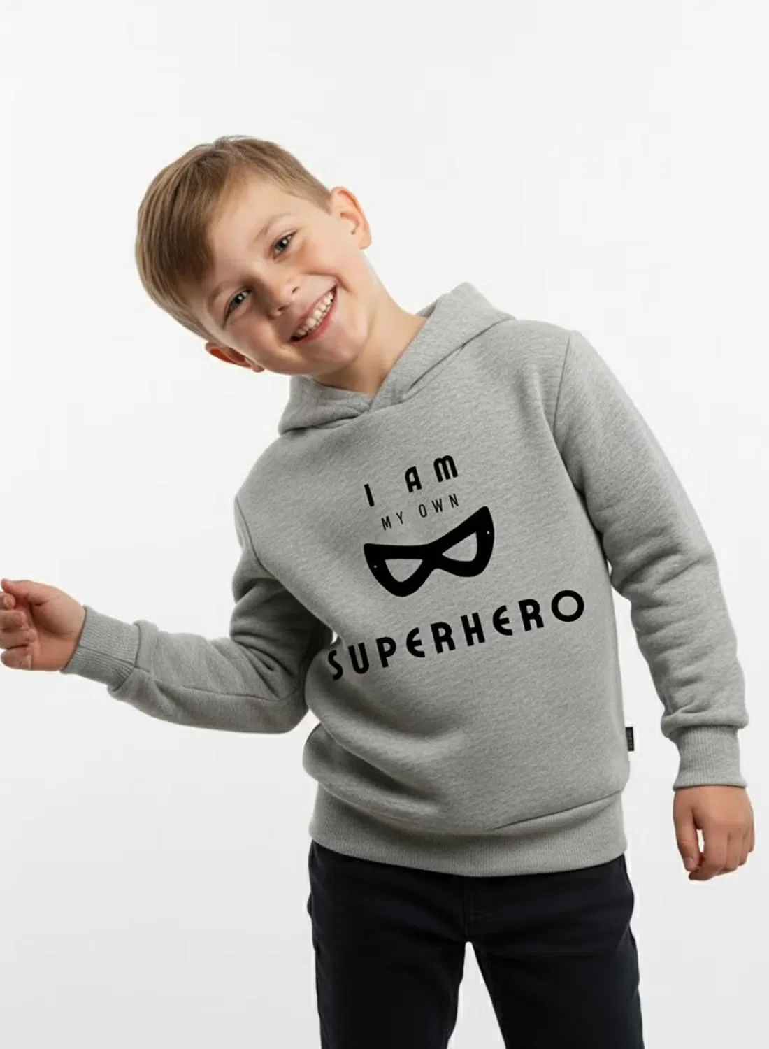 Худи с принтом зимнее из флиса для мальчиков Babyqlo, серый