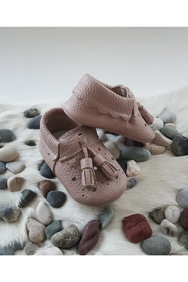 Детские мокасины для новорожденных кожаные Axel leather baby moccasin mink booties Hodore, Taupe — фото 4