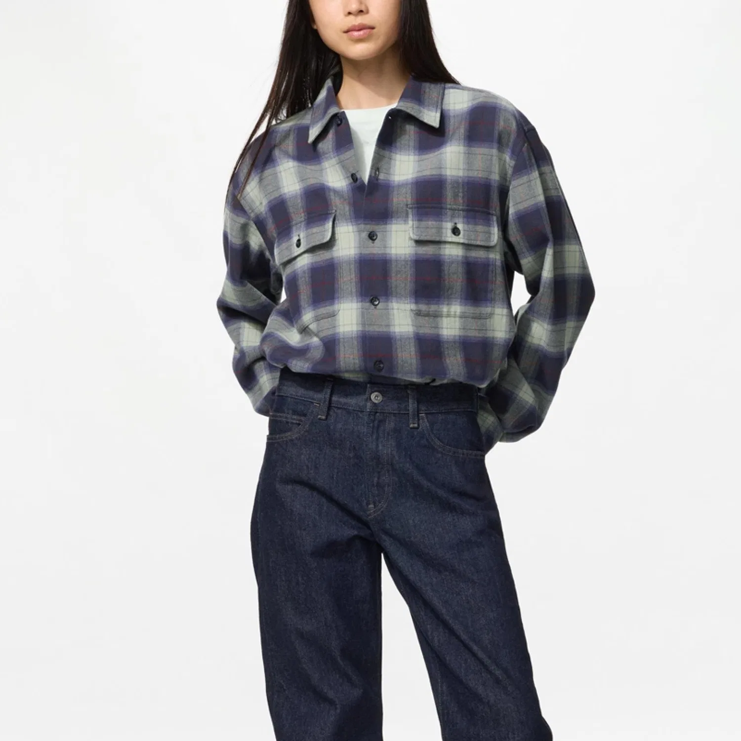 Детская рубашка с длинным рукавом JW Anderson Unisex Navy Blue UNIQLO, Navy Blue — фото 4