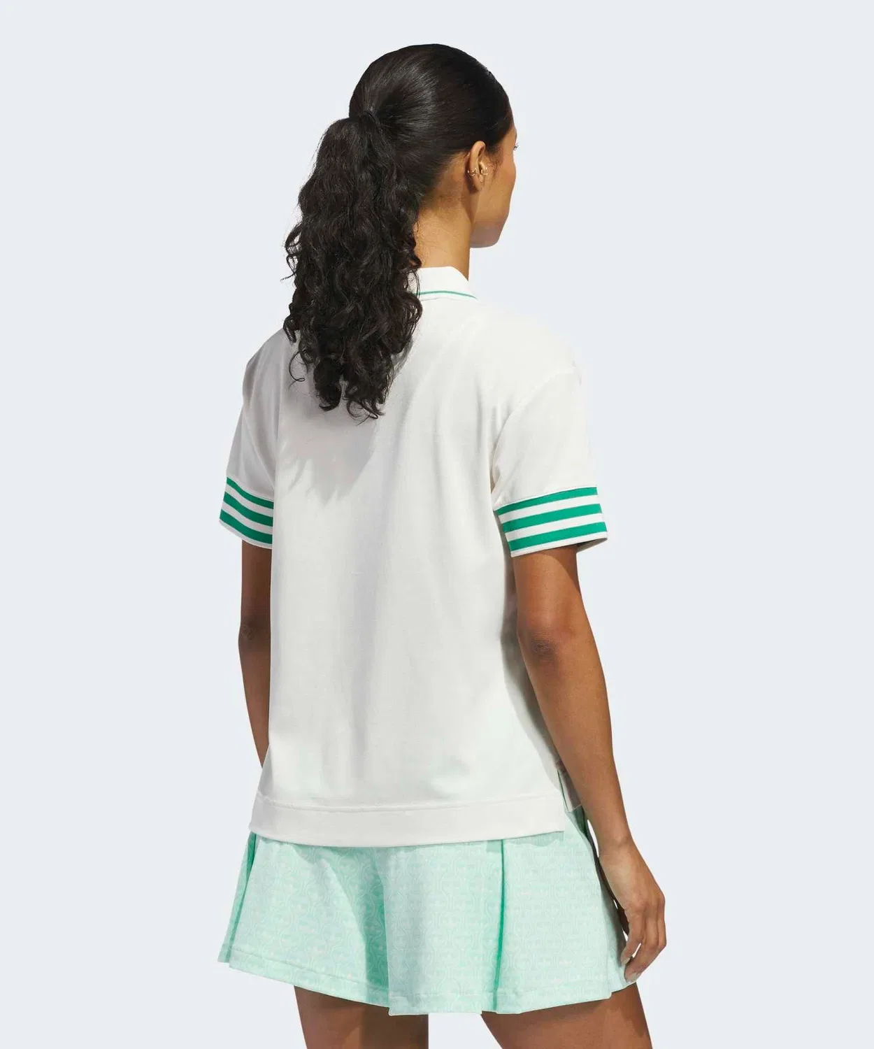 Женское поло с V-образным вырезом и коротким рукавом, с принтом Adidas, White/Green — фото 2
