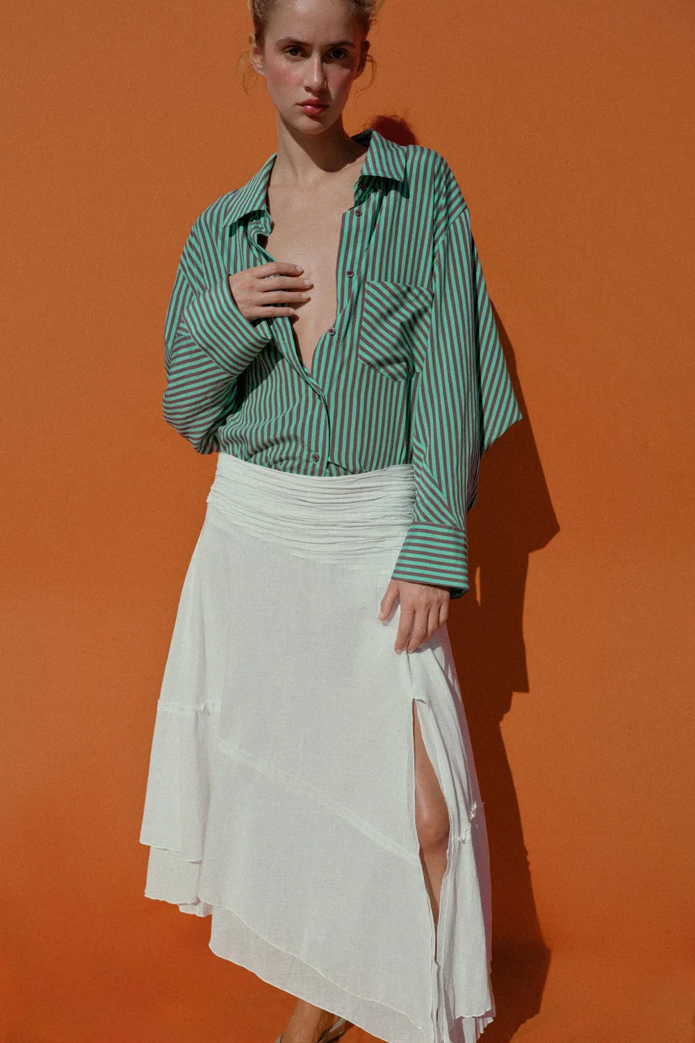 Асимметричная юбка из деревенской ткани ZARA, Ecru — фото 4
