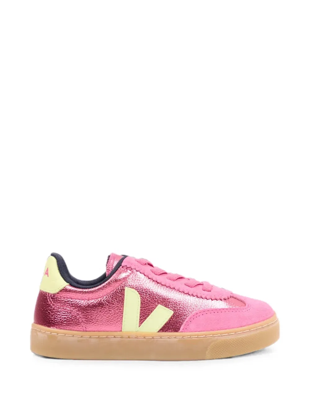 Кроссовки Volley из кожи с эффектом металлик Veja Kids, розовый