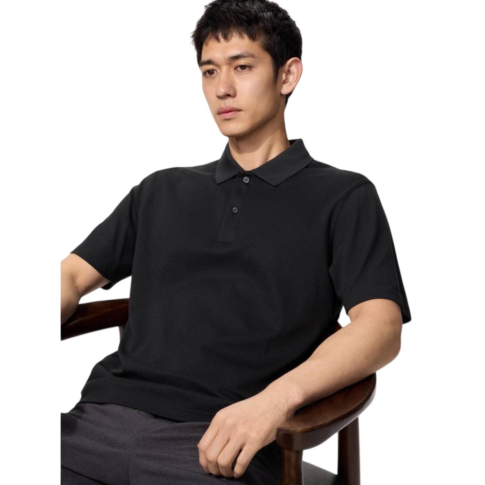 Футболка-поло Uniqlo AIRism Cotton Pique Unisex, 09 черный