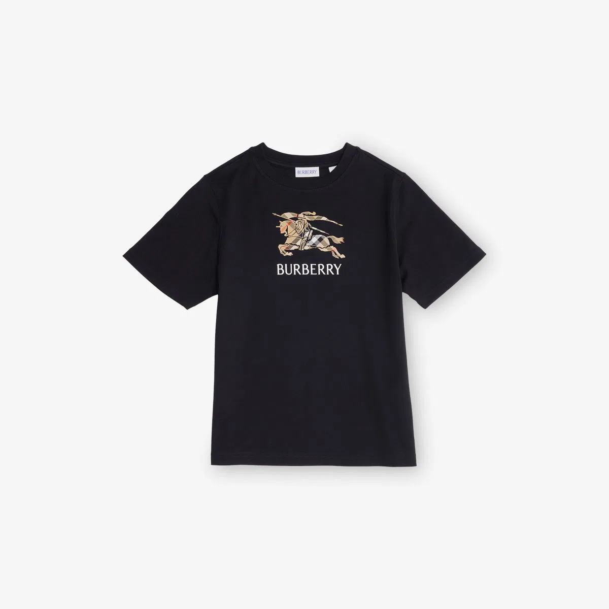 Хлопковая футболка с аппликацией и клетчатым логотипом, возраст 4-14 лет Burberry, черный