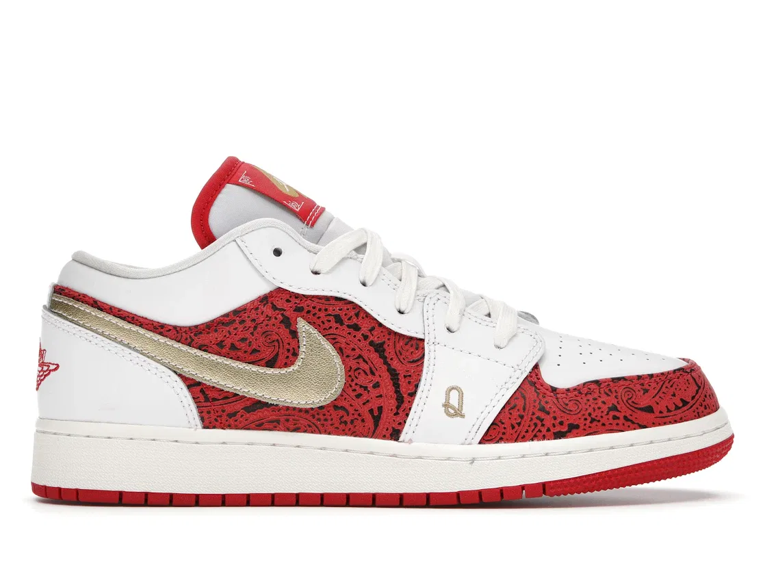 Детские кроссовки Lifestyle с принтом Jordan 1 Low Jordan White/Metallic Gold-University Red-Sail