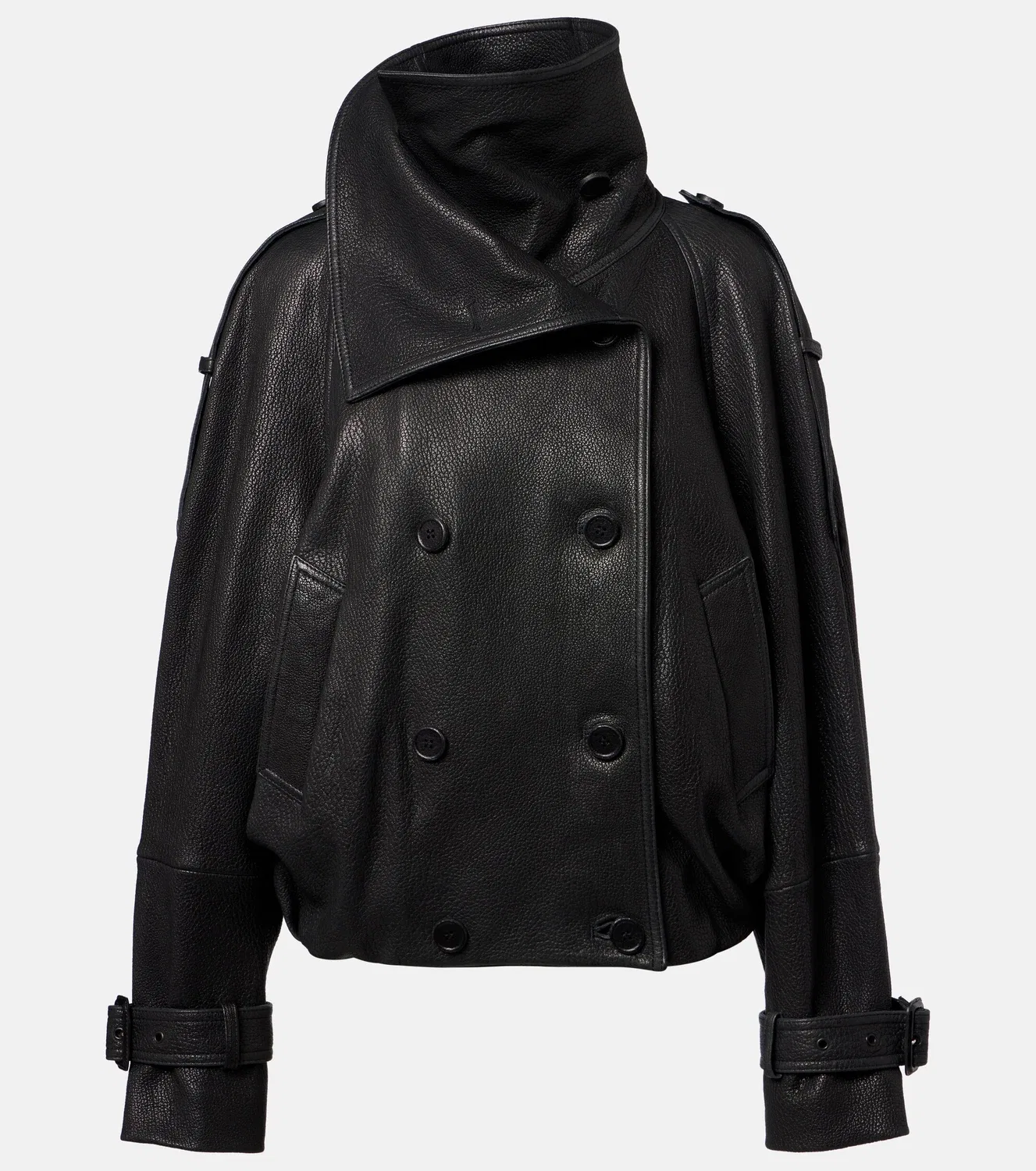 Кожаная куртка двубортная Acne Studios, черный