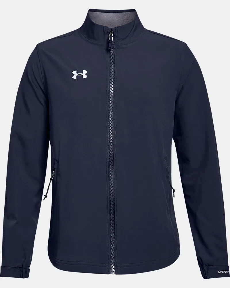 Куртка детская водоотталкивающая с 4-сторонней растяжимостью UA Hockey Warm Up UnderArmour, Midnight Navy/White