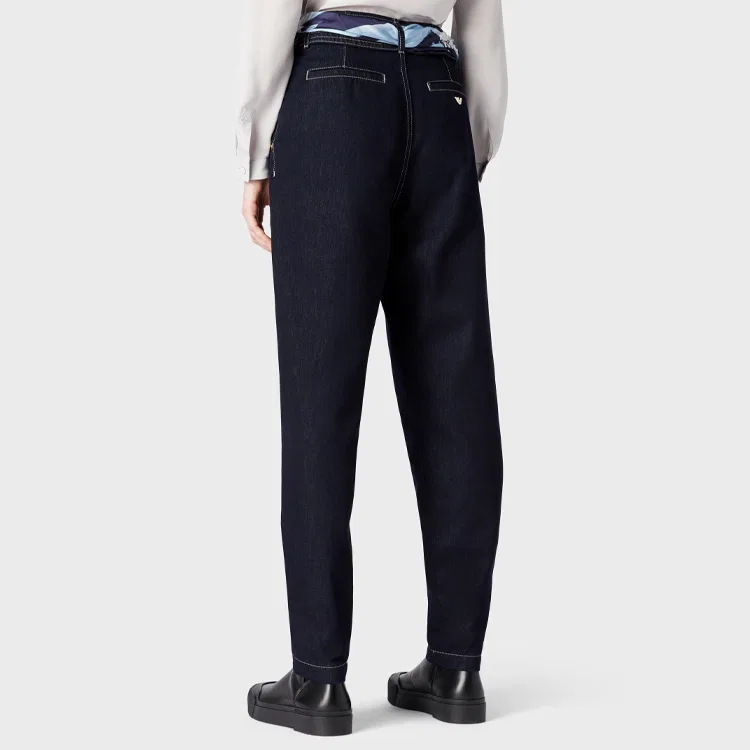 Джинсы с высокой посадкой, зауженные к низу, EMPORIO ARMANI, Blue — фото 4