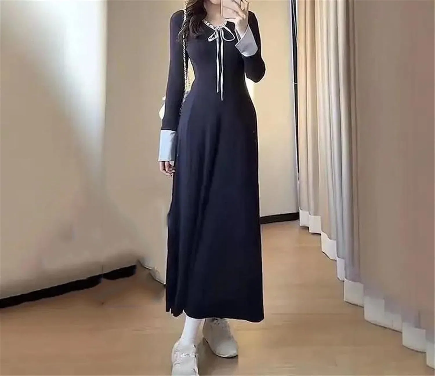 Женское платье с бантом Knitted Ankle Length, Navy Blue — фото 2