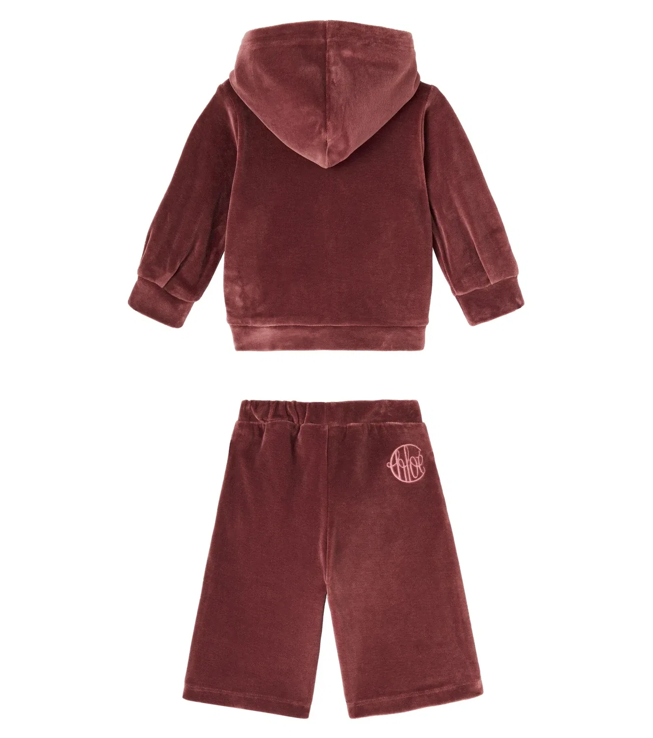 Комплект из хлопкового велюра с капюшоном Chloé Kids, бордовый — фото 4