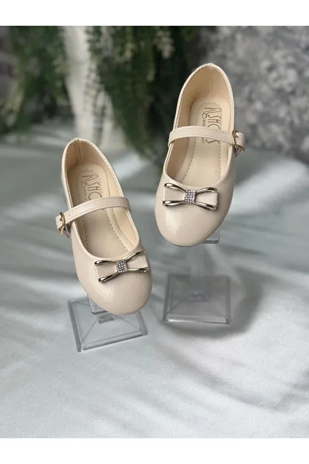 Детские балетки для девочек без каблука с ремешком Shoes, Nude Color