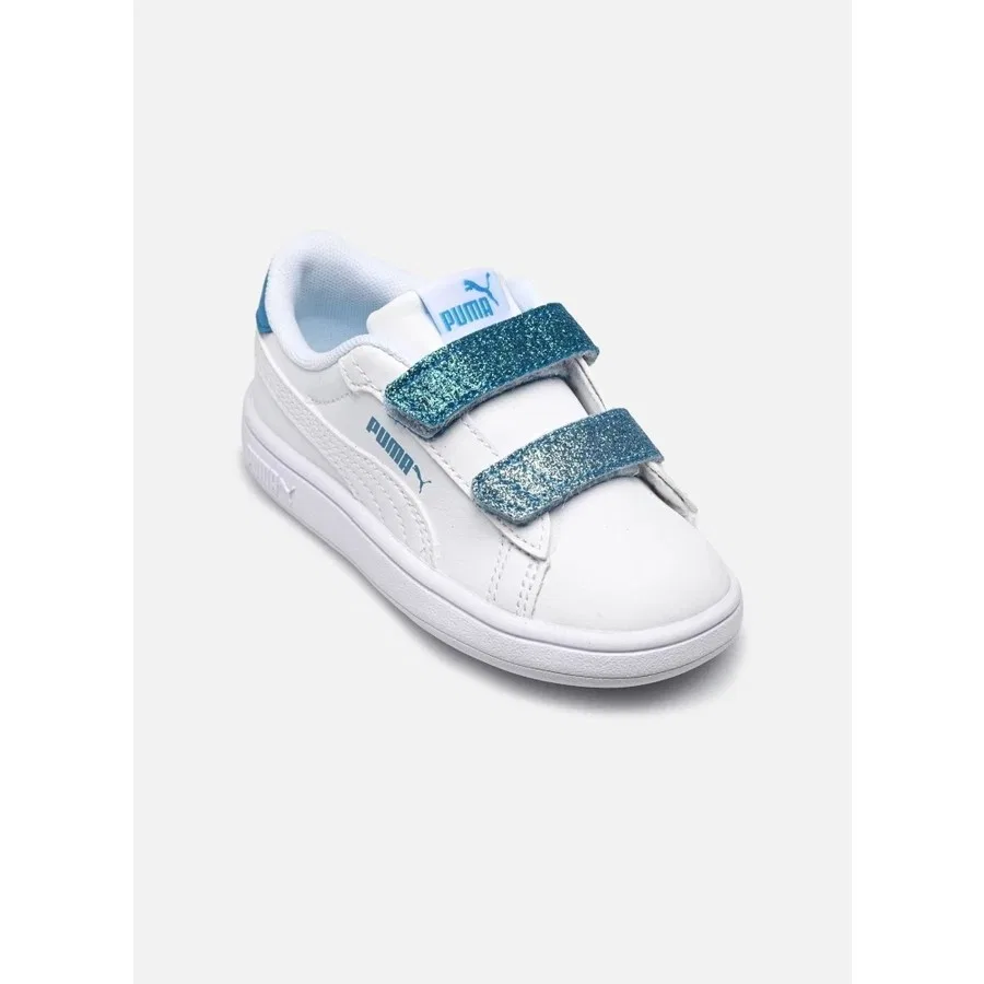 Детские спортивные туфли с блестками Smash 3.0 L Glitter Velcro V Inf Puma, Белый