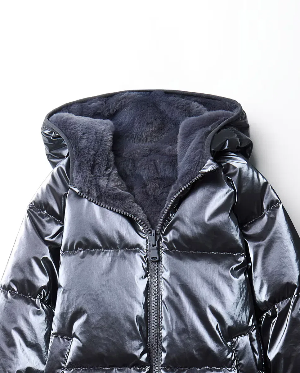 Детское пальто для девочек переливающееся двустороннее Abrigo reversible irisado Sfera, 820 Gris Medio — фото 2