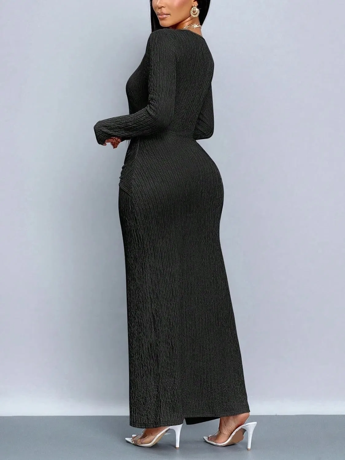 Женское элегантное платье-бодикон с запахом, Black — фото 2