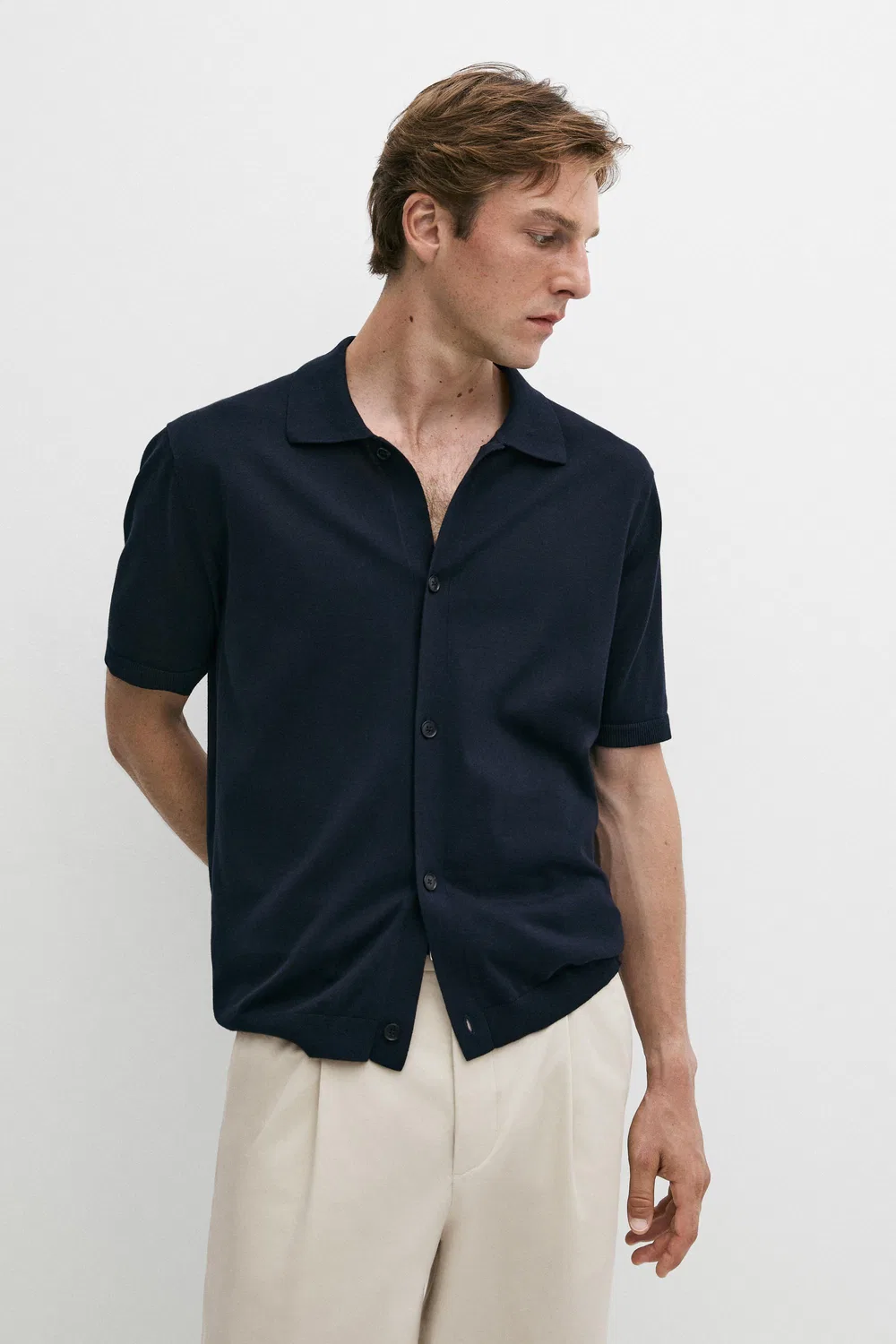 Кардиган Massimo Dutti Short Sleeve Button-Up Knit, темно-синий